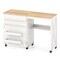 Natural - White Folding Sewing Table with Storage Shelf and 5 Lockable Wheels